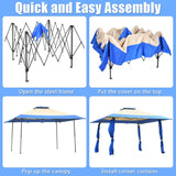 NNECW 393 cm x 393 cm Pop Up Canopy with Adjustable Heights for Outdoor Camping-Blue