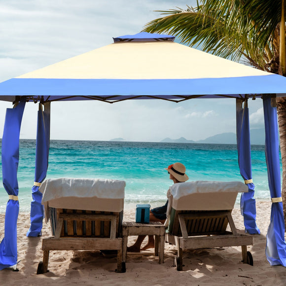 NNECW 393 cm x 393 cm Pop Up Canopy with Adjustable Heights for Outdoor Camping-Blue