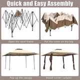 NNECW 393 cm x 393 cm Pop Up Canopy with Adjustable Heights for Outdoor Camping-Coffee