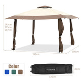 NNECW 393 cm x 393 cm Pop Up Canopy with Adjustable Heights for Outdoor Camping-Coffee