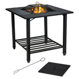 NNECW Outdoor Fire Pit Dining Table with Mesh Cover for Poolside