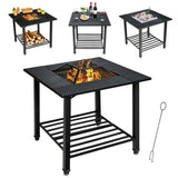 NNECW Outdoor Fire Pit Dining Table with Mesh Cover for Poolside
