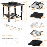 NNECW Outdoor Fire Pit Dining Table with Mesh Cover for Poolside