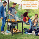 NNECW Outdoor Fire Pit Dining Table with Mesh Cover for Poolside