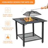 NNECW Outdoor Fire Pit Dining Table with Mesh Cover for Poolside