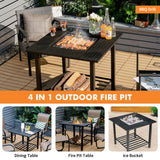 NNECW Outdoor Fire Pit Dining Table with Mesh Cover for Poolside