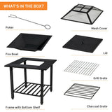NNECW Outdoor Fire Pit Dining Table with Mesh Cover for Poolside