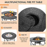NNECW Patio Round Fire Pit Dining Table with Cooking Grill & Wood Grate