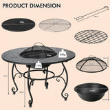 NNECW Patio Round Fire Pit Dining Table with Cooking Grill & Wood Grate