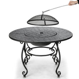NNECW Patio Round Fire Pit Dining Table with Cooking Grill & Wood Grate