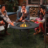 NNECW Patio Round Fire Pit Dining Table with Cooking Grill & Wood Grate