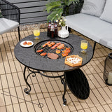 NNECW Patio Round Fire Pit Dining Table with Cooking Grill & Wood Grate