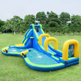 NNECW 5 in 1 Inflatable Water Slide Jumping Castle Pool with Blower for Kids