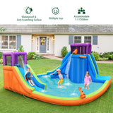 NNECW Kids Inflatable Bouncy Castle with Double Slides & Water Guns & Basketball Hoop without Blower