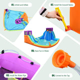 NNECW Kids Inflatable Bouncy Castle with Double Slides & Water Guns & Basketball Hoop without Blower