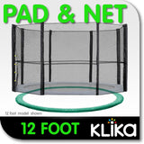 NNEDPE 12ft Trampoline Replacement Safety Pad and Net Round 8 Poles Green
