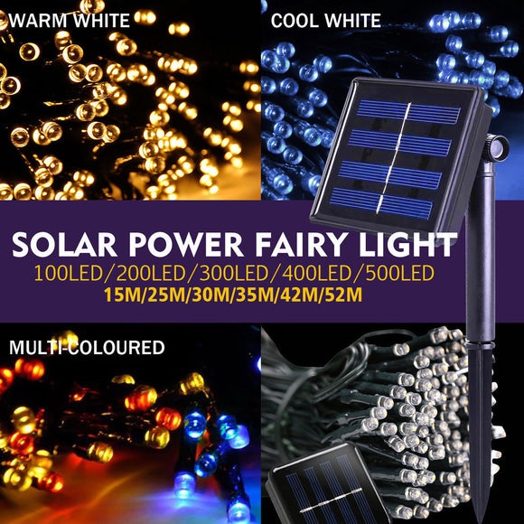 NNEIDS 52M 500LED String Solar Powered Fairy Lights Garden Christmas D?cor Cool White