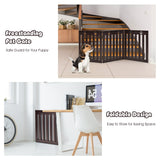 NNECW Wooden Freestanding Pet Gate with 360 Flexible Hinges for Stairs & Doorway-Brown
