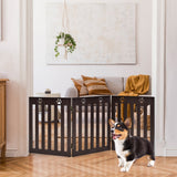 NNECW Wooden Freestanding Pet Gate with 360 Flexible Hinges for Stairs & Doorway-Brown