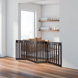 NNECW Wooden Freestanding Pet Gate with 360 Flexible Hinges for Home & Stairs & Doorway-Brown