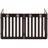 NNECW Wooden Freestanding Pet Gate with 360 Flexible Hinges for Home & Stairs & Doorway-Brown