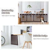 NNECW Wooden Freestanding Pet Gate with 360 Flexible Hinges for Home & Stairs & Doorway-Brown