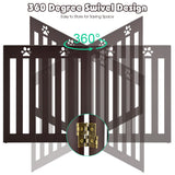 NNECW Wooden Freestanding Pet Gate with 360 Flexible Hinges for Home & Stairs & Doorway-Brown