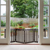 NNECW Wooden Freestanding Pet Gate with 360 Flexible Hinges for Home & Stairs & Doorway-Brown