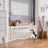 NNECW Wooden Freestanding Pet Gate with 360 Flexible Hinges for Home & Stairs & Doorway-White