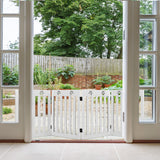 NNECW Wooden Freestanding Pet Gate with 360 Flexible Hinges for Home & Stairs & Doorway-White