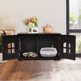 NNECW Cat Hidden Litter Box Enclosure with Cross Windows &ampamp Double Door-Coffee
