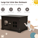 NNECW Cat Hidden Litter Box Enclosure with Cross Windows &ampamp Double Door-Coffee