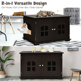 NNECW Cat Hidden Litter Box Enclosure with Cross Windows &ampamp Double Door-Coffee