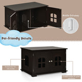 NNECW Cat Hidden Litter Box Enclosure with Cross Windows &ampamp Double Door-Coffee