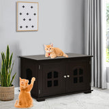 NNECW Cat Hidden Litter Box Enclosure with Cross Windows &ampamp Double Door-Coffee