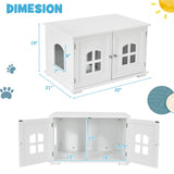 NNECW Cat Hidden Litter Box Enclosure with Cross Windows &ampampamp Double Door-White