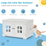 NNECW Cat Hidden Litter Box Enclosure with Cross Windows &ampampamp Double Door-White