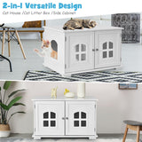 NNECW Cat Hidden Litter Box Enclosure with Cross Windows &ampampamp Double Door-White