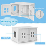 NNECW Cat Hidden Litter Box Enclosure with Cross Windows &ampampamp Double Door-White