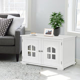 NNECW Cat Hidden Litter Box Enclosure with Cross Windows &ampampamp Double Door-White