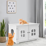 NNECW Cat Hidden Litter Box Enclosure with Cross Windows &ampampamp Double Door-White