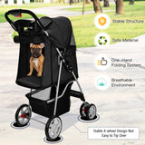 NNECW 4-Wheel Folding Pet Stroller with Mesh Windows &amp Storage Basket-Black