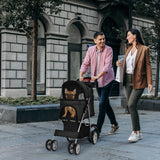 NNECW 4-Wheel Folding Pet Stroller with Mesh Windows &amp Storage Basket-Black