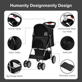 NNECW 4-Wheel Folding Pet Stroller with Mesh Windows &amp Storage Basket-Black