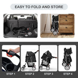 NNECW 4-Wheel Folding Pet Stroller with Mesh Windows &amp Storage Basket-Black