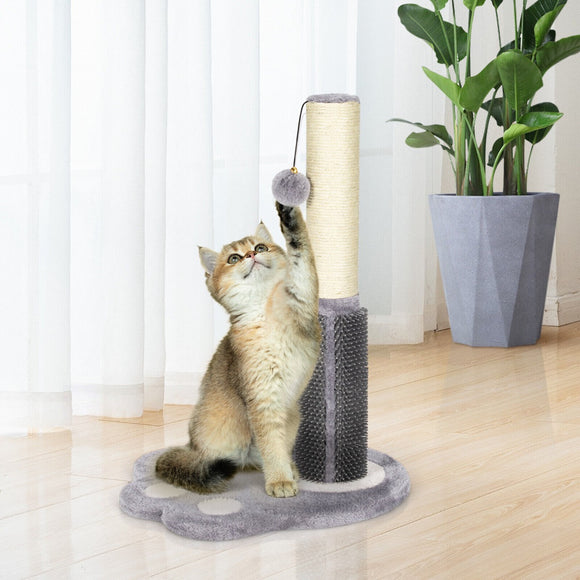 NNECW 2-in-1 Cat Scratching Post with Message Brush and Dangling Ball