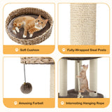 NNECW Rattan Cat Tree with Napping Percyh and Hanging Rope for Pet