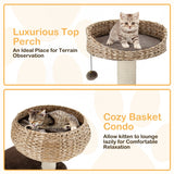 NNECW Rattan Cat Tree with Napping Percyh and Hanging Rope for Pet