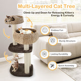 NNECW Rattan Cat Tree with Napping Percyh and Hanging Rope for Pet
