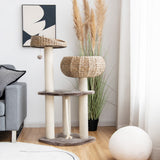 NNECW Rattan Cat Tree with Napping Percyh and Hanging Rope for Pet